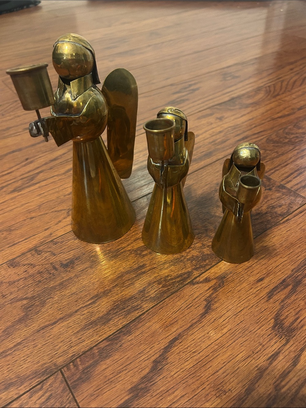 Set of 3 Brass Angel Candle Holders